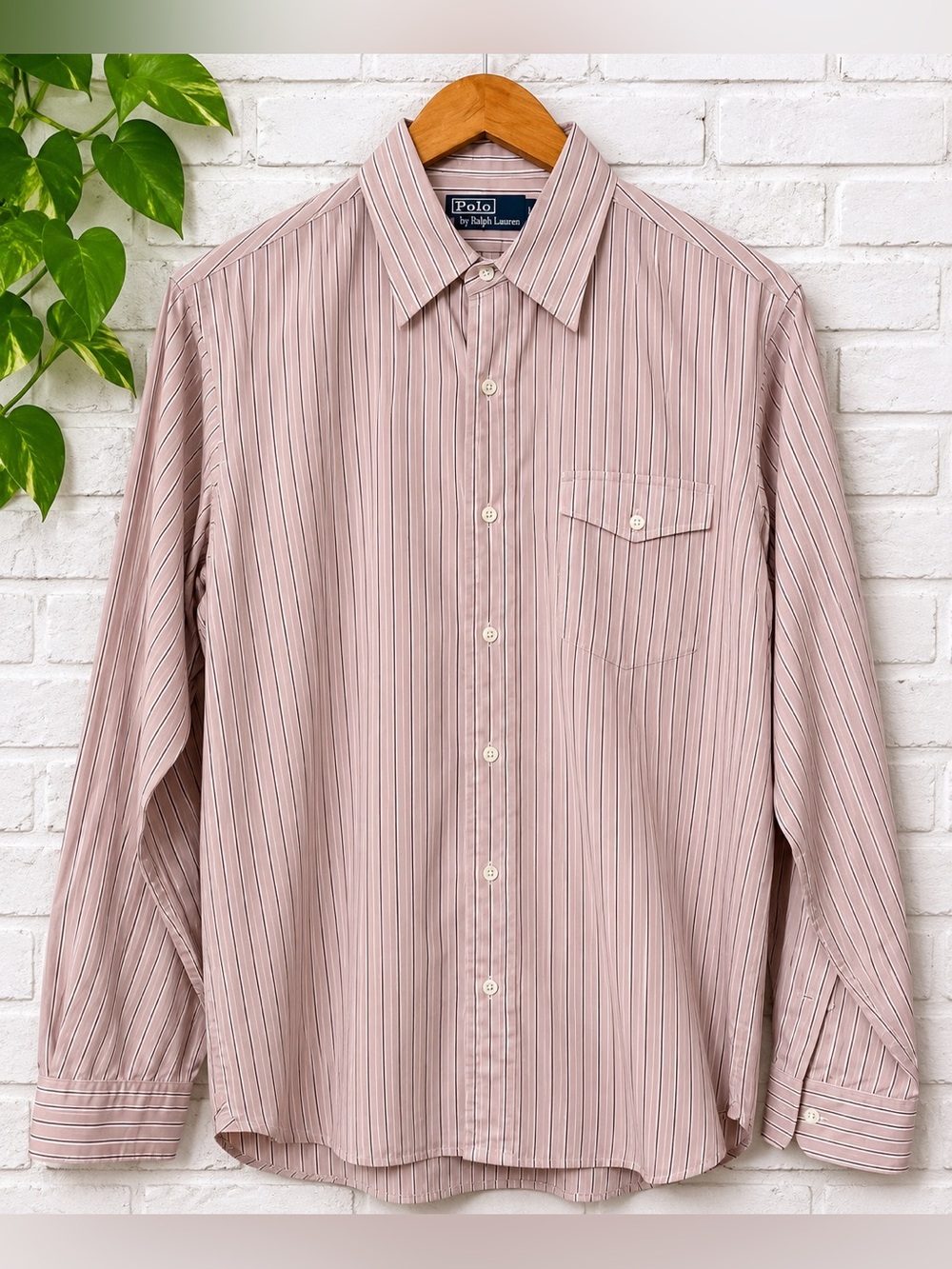 Polo by Ralph Lauren Men's Dusty Pink Stripe Dress Shirt Button Down Size Medium